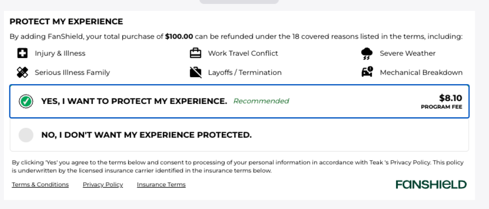 Example of the race insurance option displayed during registration checkout